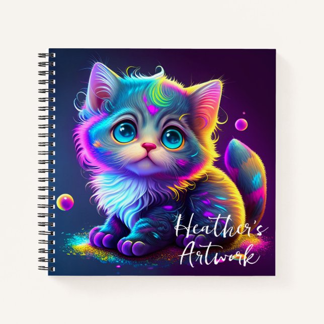 Cuaderno Cuto portátil de esbozo animado de gato (Anverso)