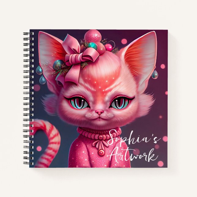 Cuaderno Cuto portátil de esbozo animado de gato (Anverso)