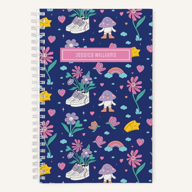 Cuaderno Cuto retro Doodle Flower Pattern Giroral Floral (Anverso)