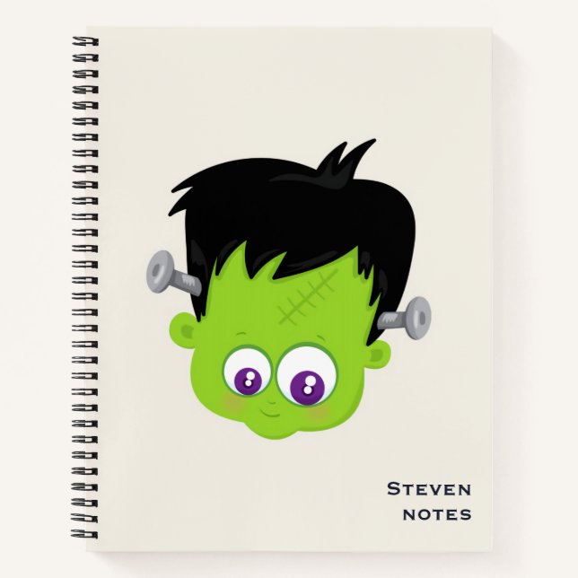 Cuaderno Cuto verde Frankenstein Monster cara Halloween (Anverso)