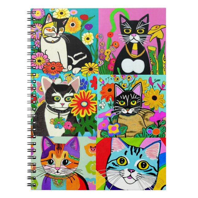 Cuaderno Cuto Whimsical Fook Art Style Gatos Personalizados (Frente)