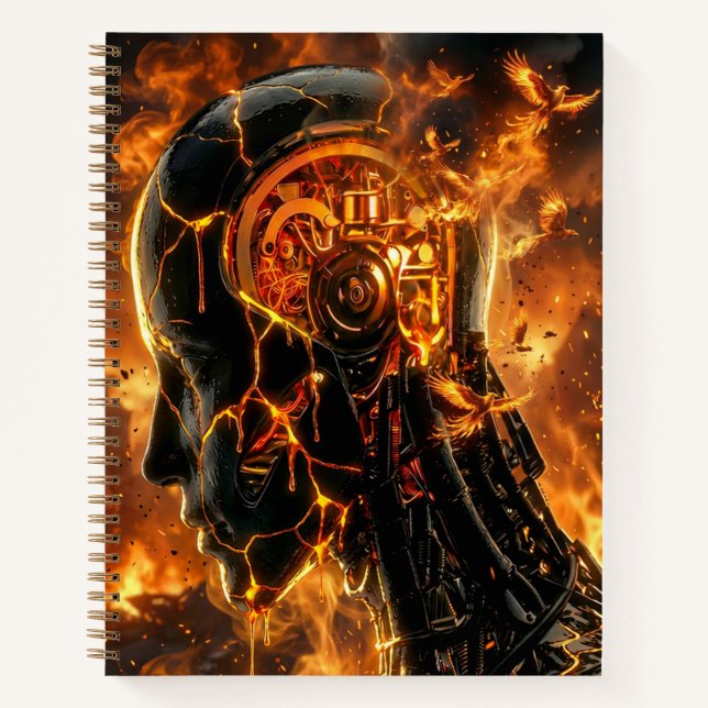 Cuaderno Cybernetic Phoenix Fire Dark Sci Fi Gamer (Anverso)