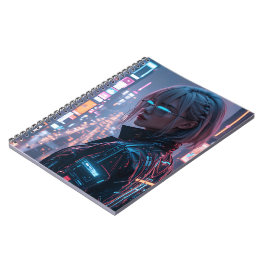 Cuaderno Cyberpunk Cityscape Poster Futurista Hembra Hacke