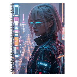 Cuaderno Cyberpunk Cityscape Poster Futurista Hembra Hacke