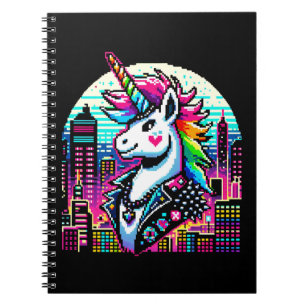 Cuaderno Cyberpunk Unicorn Neon Pixel Diseño del paisaje de