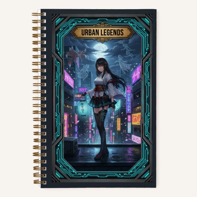 Cuaderno Cyberpunk Urban Legends Anime Girl & Spirit Fox  (Anverso)