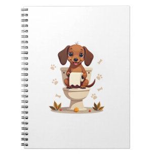 Cuaderno Dachshund antiguo lindo en el baño de dibujos anim
