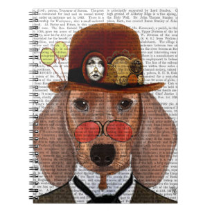 Cuaderno Dachshund con el Gorra Steampunk Bowler