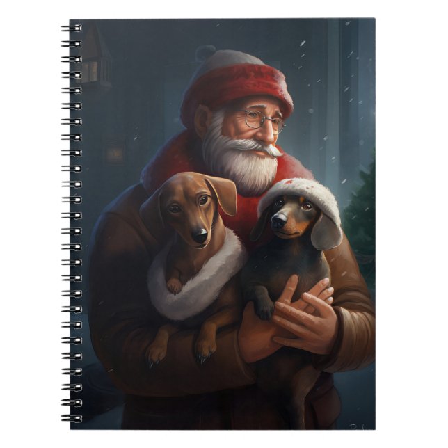 Cuaderno Dachshund Con Navidades Festividades De Santa Clau (Frente)