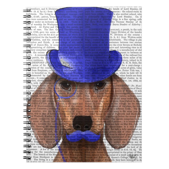 Cuaderno Dachshund con sombrero azul superior y bigote azul (Frente)