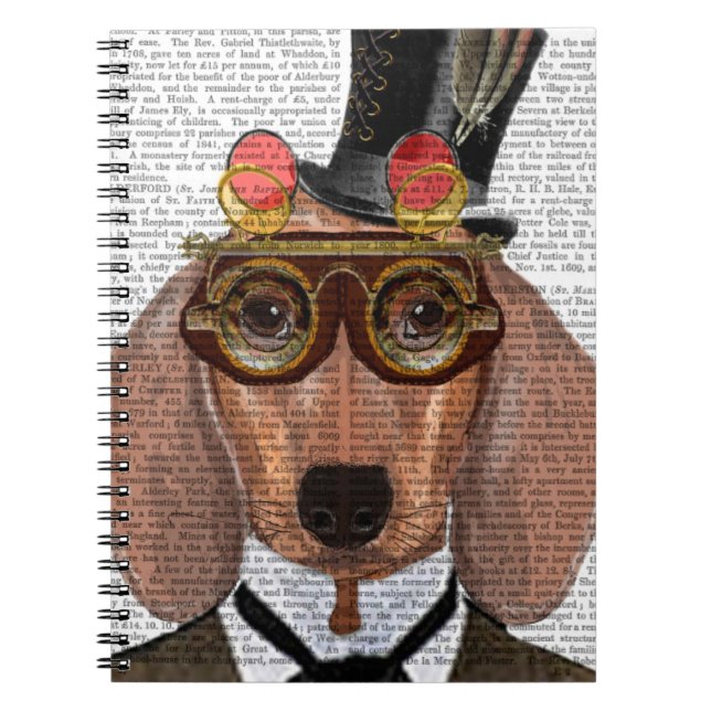Cuaderno Dachshund con sombrero superior y gafas (Frente)