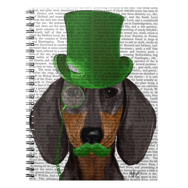 Cuaderno Dachshund con sombrero verde superior negro Tan 2 (Frente)
