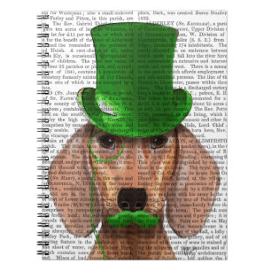 Cuaderno Dachshund con sombrero verde superior y bigote