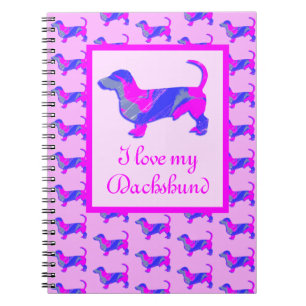 Cuaderno Dachshund / Daxie Dog Lover Silhouette rosa y azul