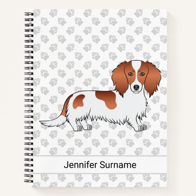 Cuaderno Dachshund de dibujos animados con pelo largo y pat (Anverso)