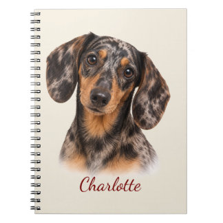 Cuaderno Dachshund de lunares personalizado con nombre pers