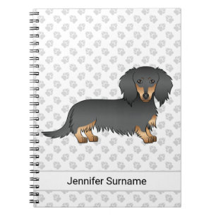 Cuaderno Dachshund de pelo largo negro y fuego con dibujo a