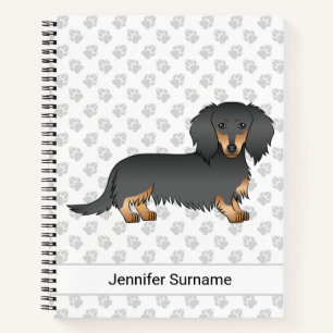Cuaderno Dachshund de pelo largo negro y fuego con dibujo a