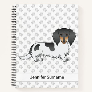 Cuaderno Dachshund de pelo largo piebald negro y fuego & Te
