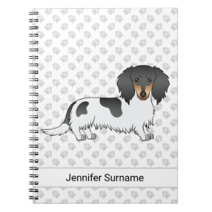 Cuaderno Dachshund de pelo largo piebald negro y fuego & Te