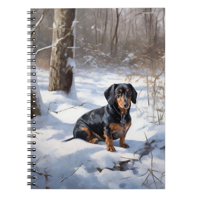 Cuaderno Dachshund Deja que nieve Navidad (Frente)