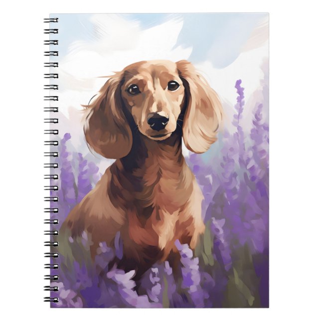Cuaderno Dachshund en el campo Lavender (Frente)