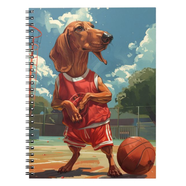 Cuaderno Dachshund jugando básquetbol (Frente)