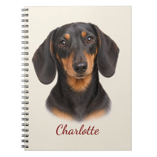 Cuaderno Dachshund negro y canela personalizado con nombre
