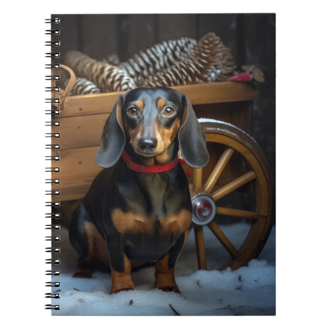 Cuaderno Dachshund Nevado Trineo Decoración de Navidad (Frente)