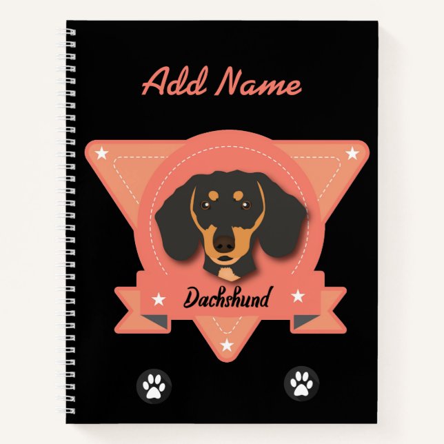 Cuaderno Dachshund - Perro cachorro doxiante - rosa y negro (Anverso)