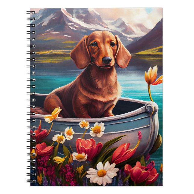 Cuaderno Dachshund sobre un remo: Una aventura escénica (Frente)
