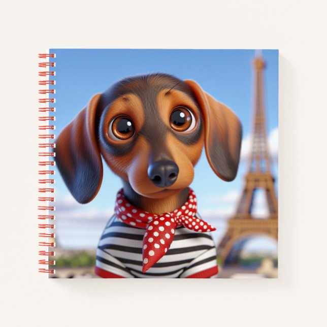 Cuaderno Dachshund y Torre Eiffel, por Natasha Us   (Anverso)