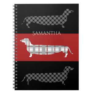 Cuaderno Dachshunds puestos en rojo y negro personalizado