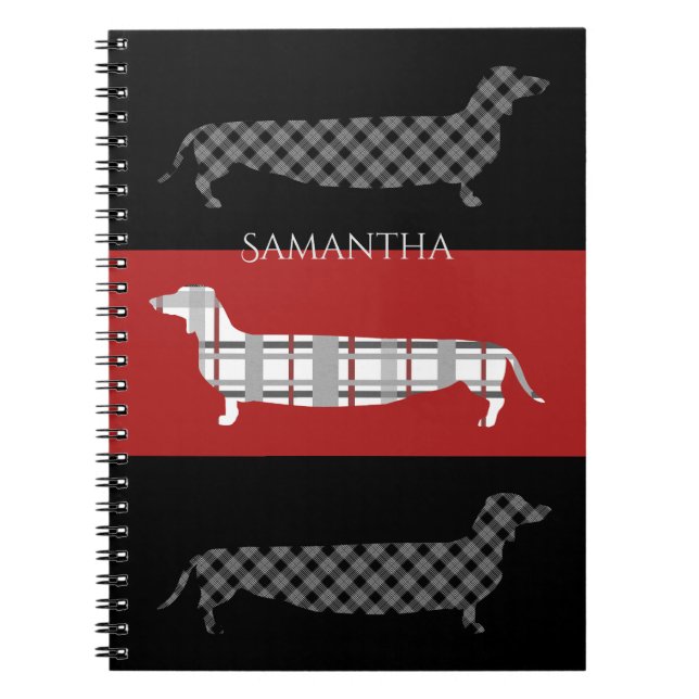Cuaderno Dachshunds puestos en rojo y negro personalizado (Frente)