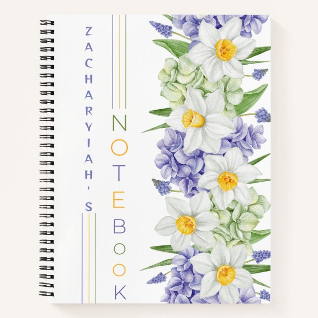 Cuaderno Daffodil e Hydrangea Floral personalizada (Anverso)