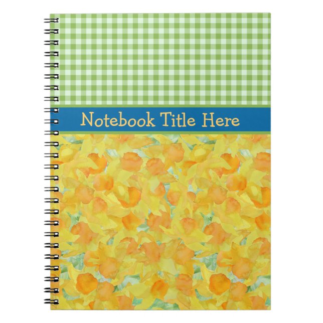 Cuaderno Daffodils y Check Gingham Notebook para personaliz (Frente)
