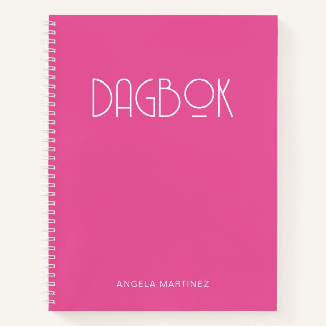 Cuaderno Dagbok de estilo retro rosa y blanco (Anverso)