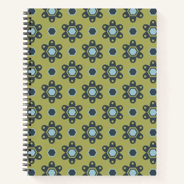 Cuaderno Daisias azul y negro retro sobre el patrón floral  (Anverso)