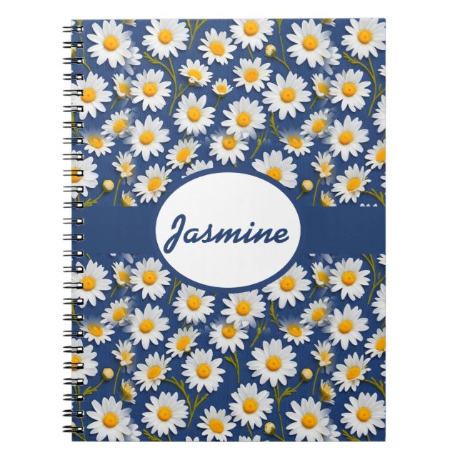 Cuaderno Daisies blancos en inglés sobre azul (Frente)