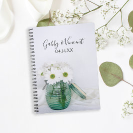 Cuaderno Daisies blancos en libro de Bodas de la base azul 