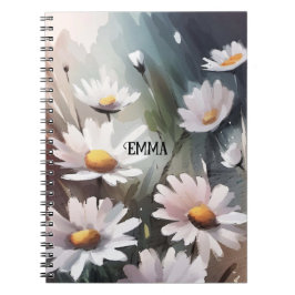 Cuaderno Daisies de color de agua Texto de nombre personali