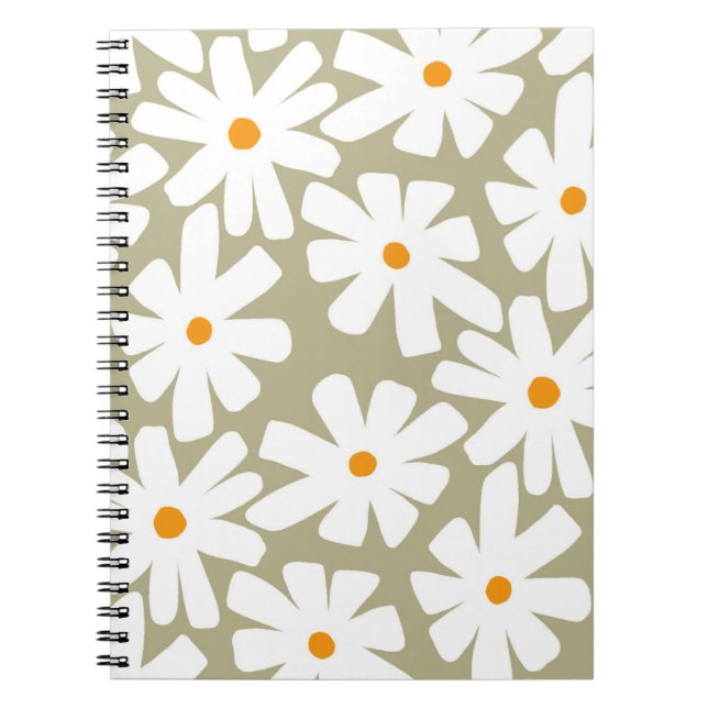 Cuaderno Daisies de primavera patrón retro floral salvia ve (Frente)