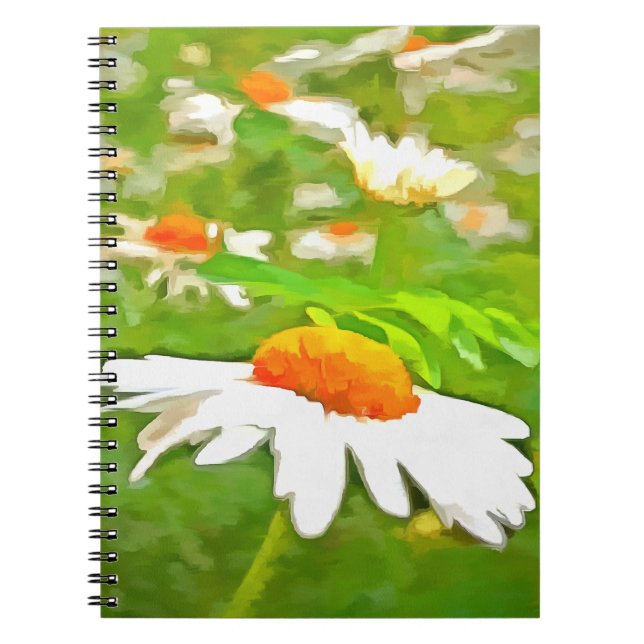 Cuaderno Daisies del jardín blanco brillante y brillante ar (Frente)