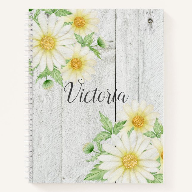 Cuaderno Daisies Floral Guión Personalizado Rústico (Anverso)
