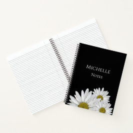 Cuaderno Daisies modernos Floral blanca negra Botánica