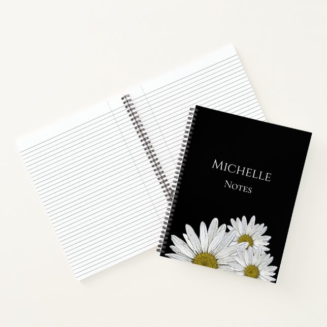 Cuaderno Daisies modernos Floral blanca negra Botánica (Interior)