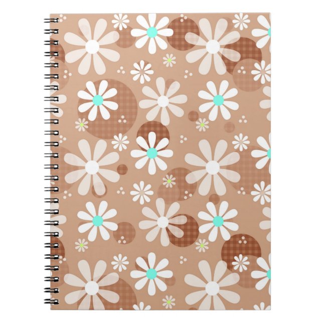 Cuaderno Daisies retro y puntos de polka marrón (Frente)