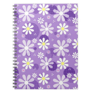 Cuaderno Daisies retro y puntos de polka púrpura