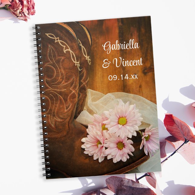 Cuaderno Daisies rosados Cowboy Boots País Boda occidental (Subido por el creador)