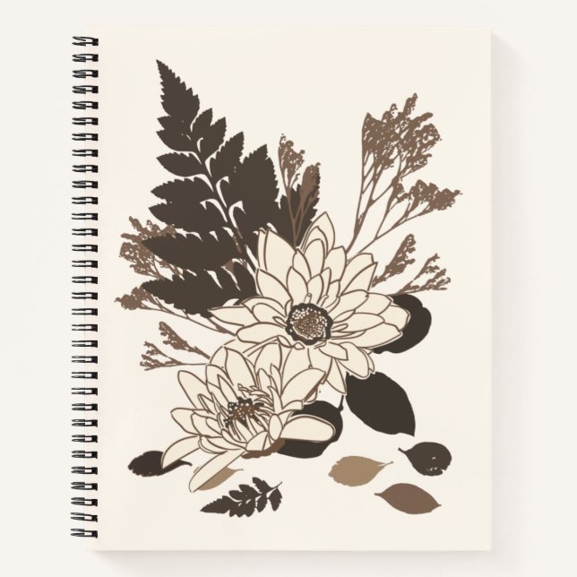 Cuaderno Daisies y hojas - transparentes en crema. (Anverso)